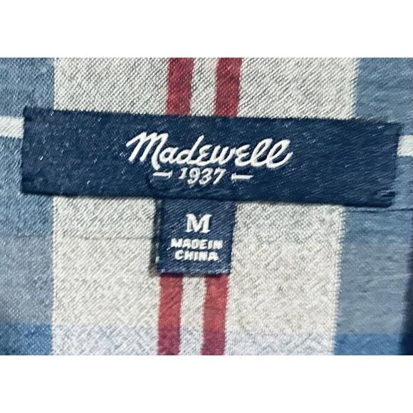 Madewell Top Womens Medium Wheaton Plaid Collarless Popover Tunic Blue Boho - Picture 6 of 7